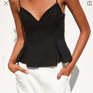 Zara Black Linen V neck Peplum Tank